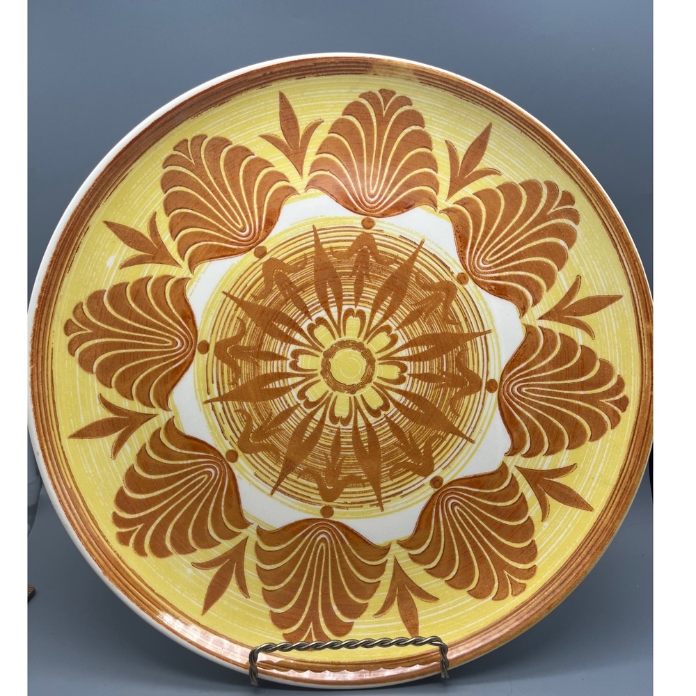 Vtg Royal Ironstone platter 11.5 inch mid‎ century mustard yellow, rust-colored